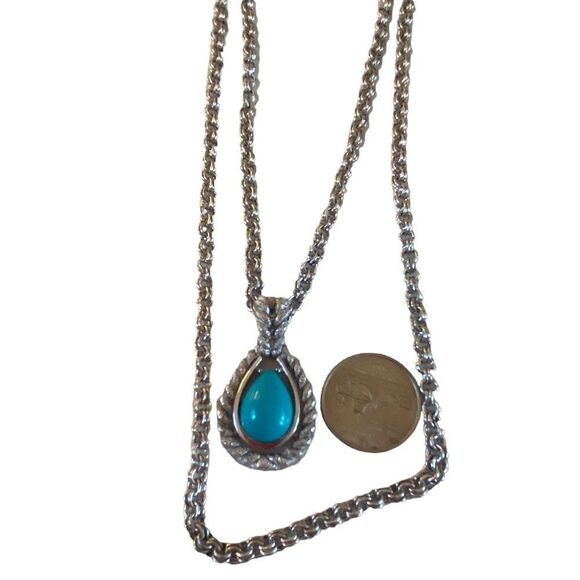 Vintage Avon Teardrop Pendant on Double Layered Silvertone Chain. - Picture 6 of 6